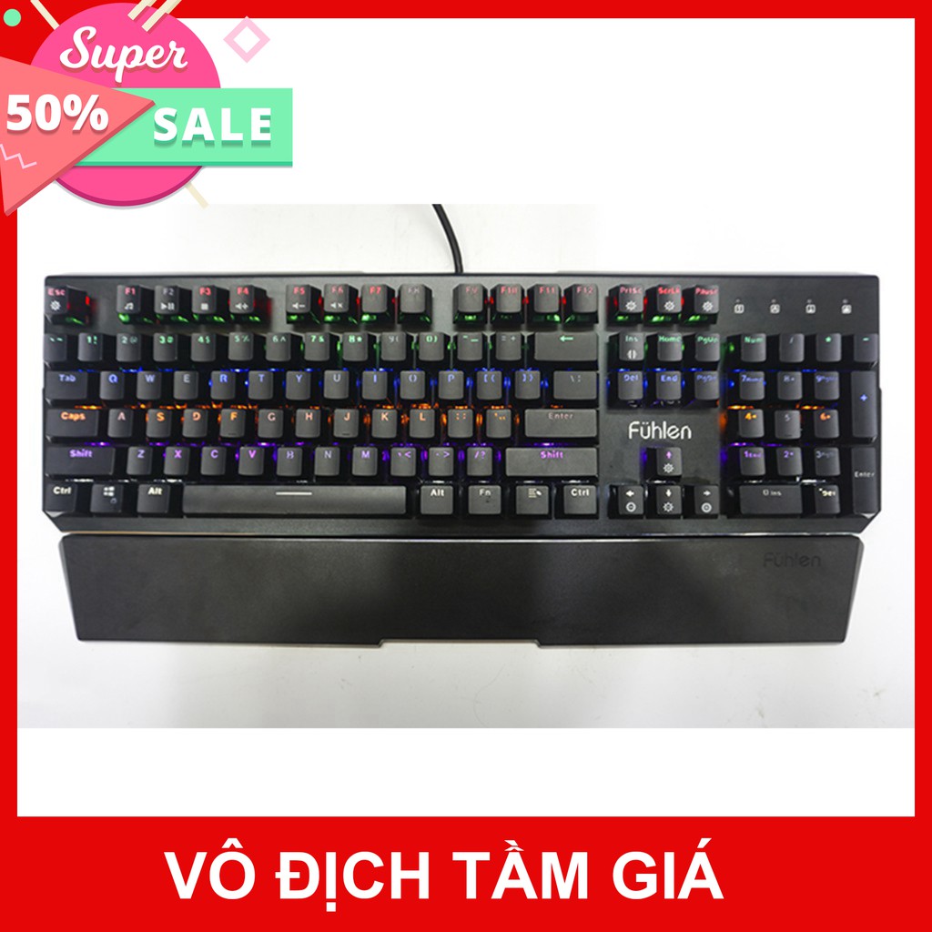 Bàn phím cơ Gaming Fuhlen Destroyer - Vỏ kim loại - Blue switch - Kê tay thào rời - Đèn led 7 màu - BH 24 tháng