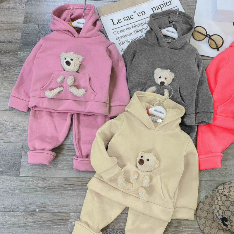 [Rẽ vô địch]Bộ đồ hoodie kèm gấu cho bé nhiều màu đáng yêu