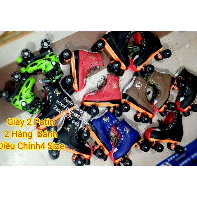 Giày patin 2 hàng bánh trẻ em và người lớn tăng giảm size