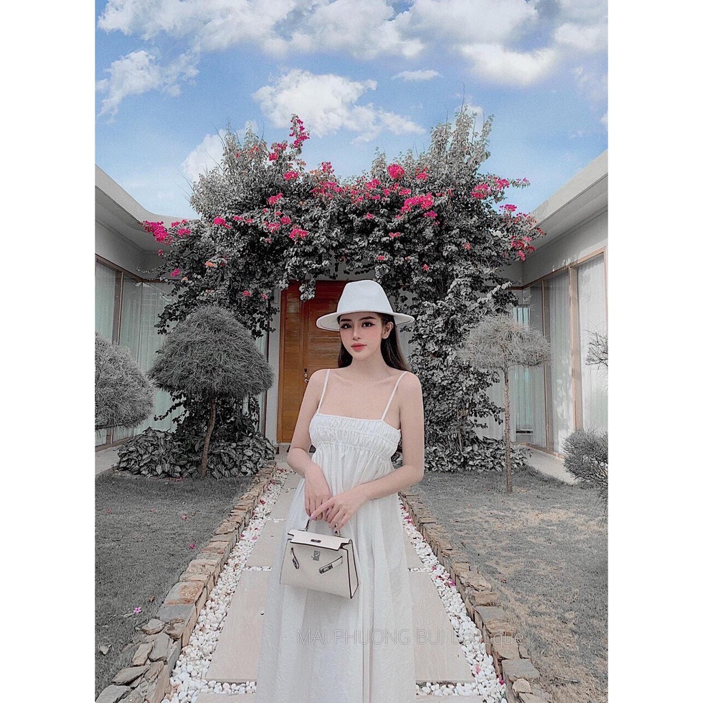 Đầm hai dây suông nhún ngực dễ thương | BigBuy360 - bigbuy360.vn