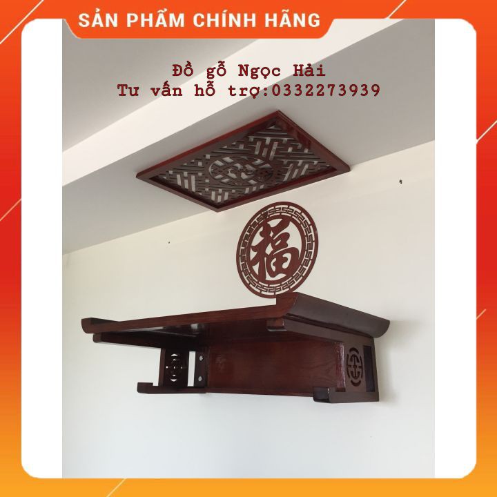 Bàn thờ treo tường gỗ sồi 81x48cm kèm chắn khói và chữ phúc FREE SHIP