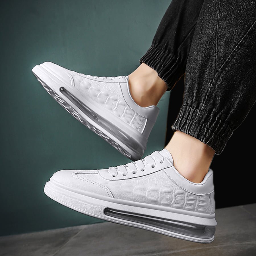 Giày sneaker nam thể thao đẹp tăng chiều cao da vân cá sấu đế khí hai màu đen trắng UNICI FASION MC01