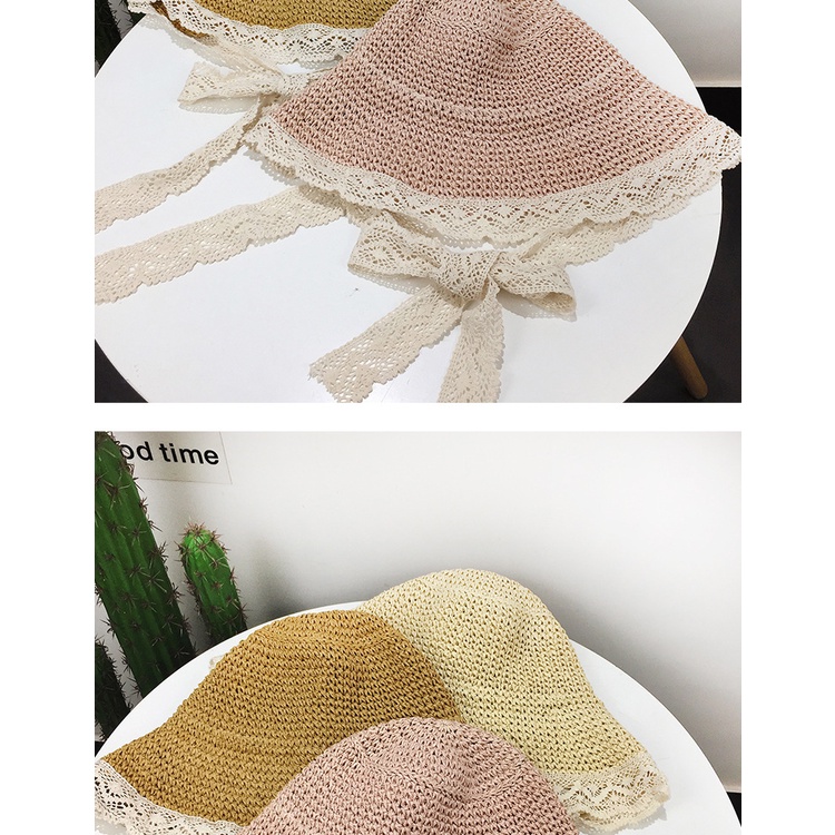 Nón cối vành ren phối dây thắt cực xinh xắn