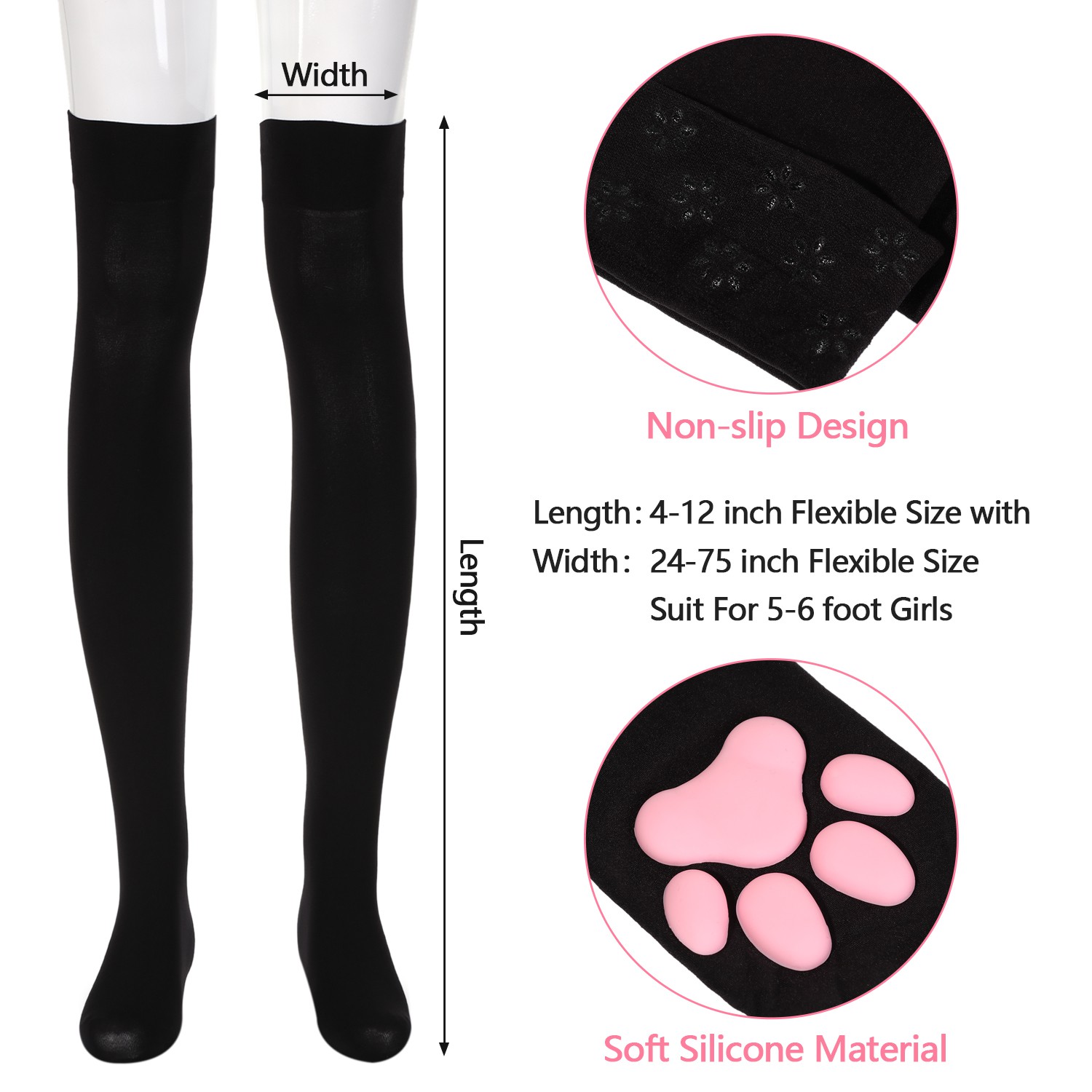 ME Home 3D Cat Paw Socks Elastic Kitten Claw Sockings Thigh High Socks Women Cute Fashion Girls Lolita Cat Cosplay/Multicolor