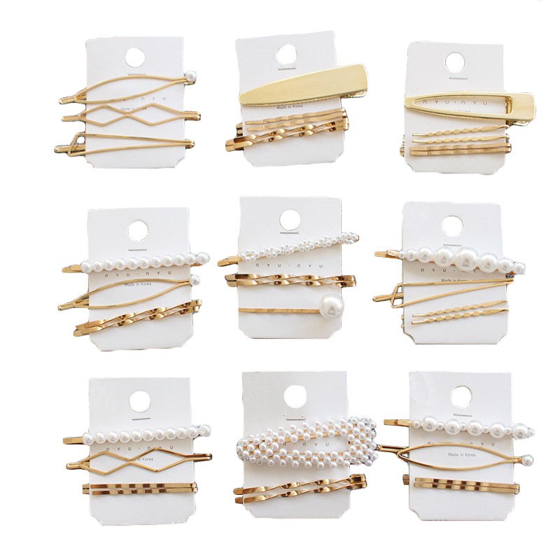 【kifli】Set 3 Kẹp Tóc Kim Loại Đính Ngọc Trai Nhân Tạo Phong Cách Hàn Quốc