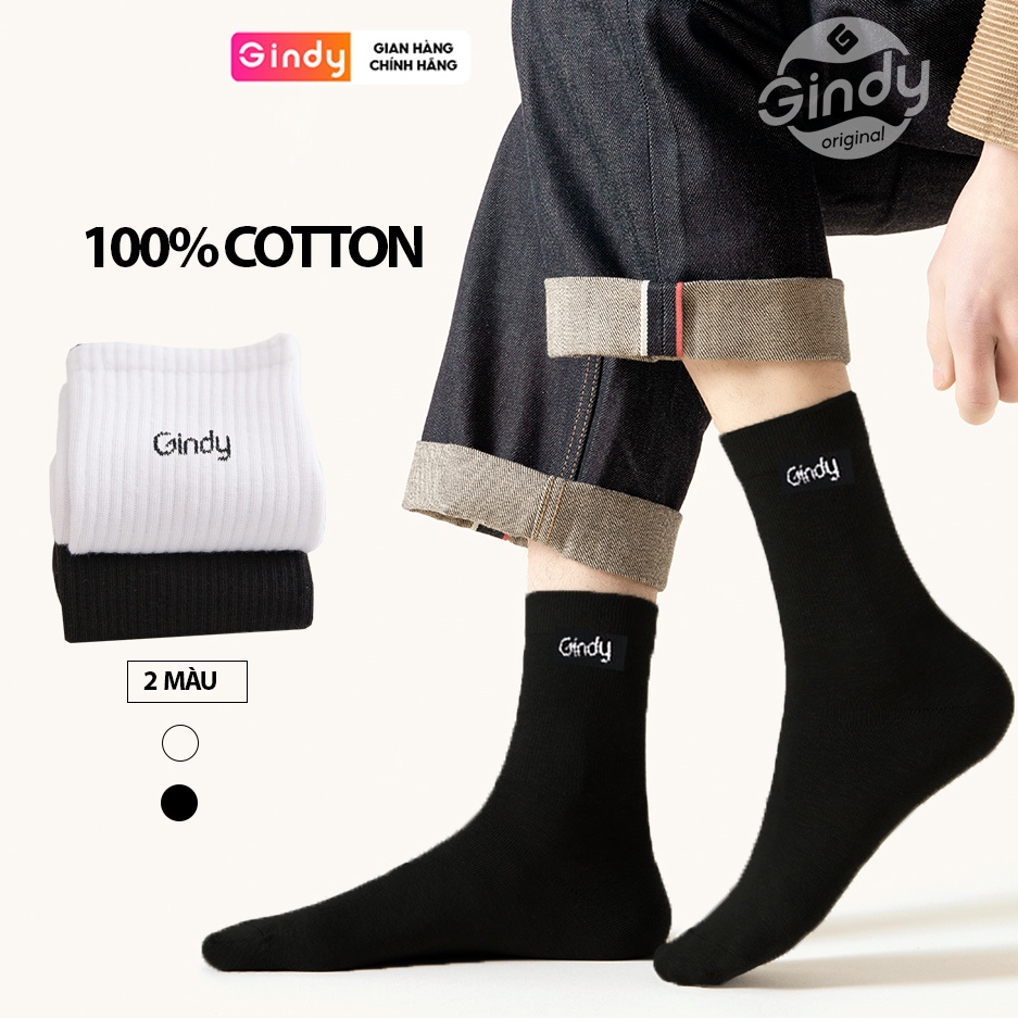 Vớ tất Unisex GINDY nam nữ dáng cổ cao chất liệu cotton vải co giãn bốn chiều T006