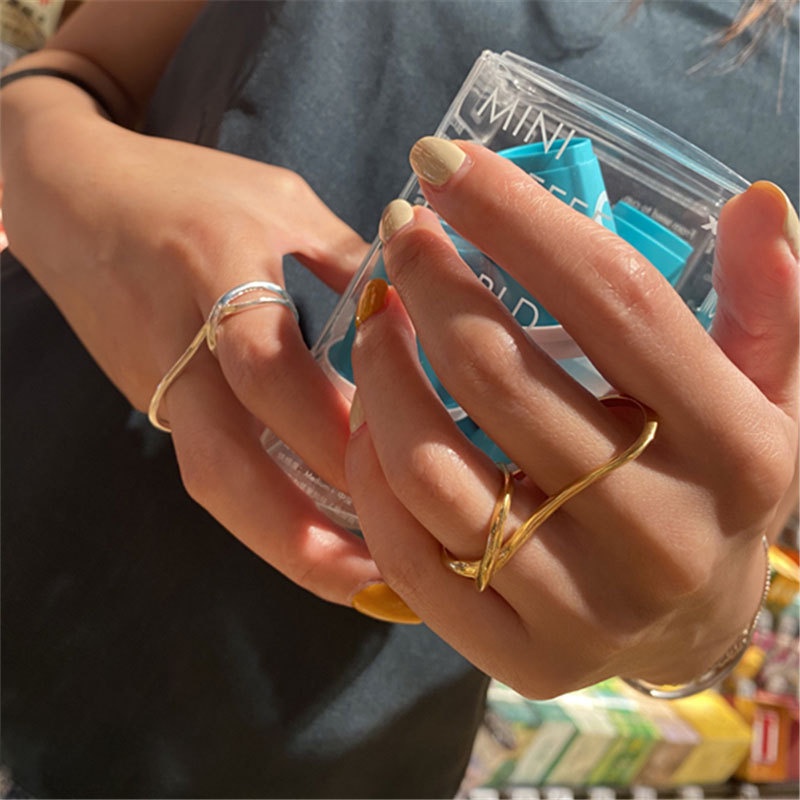 Nhẫn Đeo Tay QMCOCO Bản Lớn Hai Ngón Nối Màu Vàng / Bạc Sang Trọng Thời Trang Dự Tiệc Cho Nữ