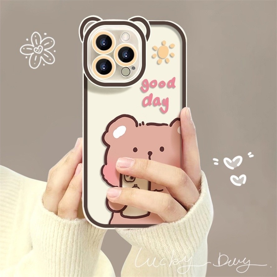 Ốp Điện Thoại Silicon tpu Mềm In Hình Gấu selfie Cho iphone 15 14 13 12 11 pro max x xr xs max se 8 7 6 6s plus