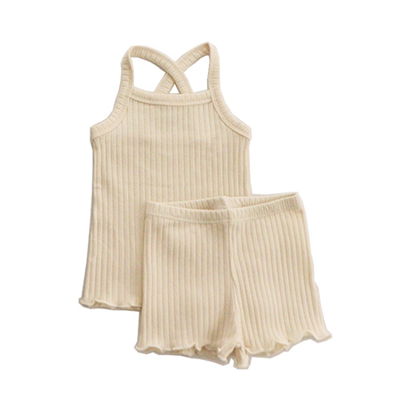 Bộ Áo Hai Dây Màu Sắc Trơn + Quần Short Thời Trang Mùa Hè Cho Bé Gái