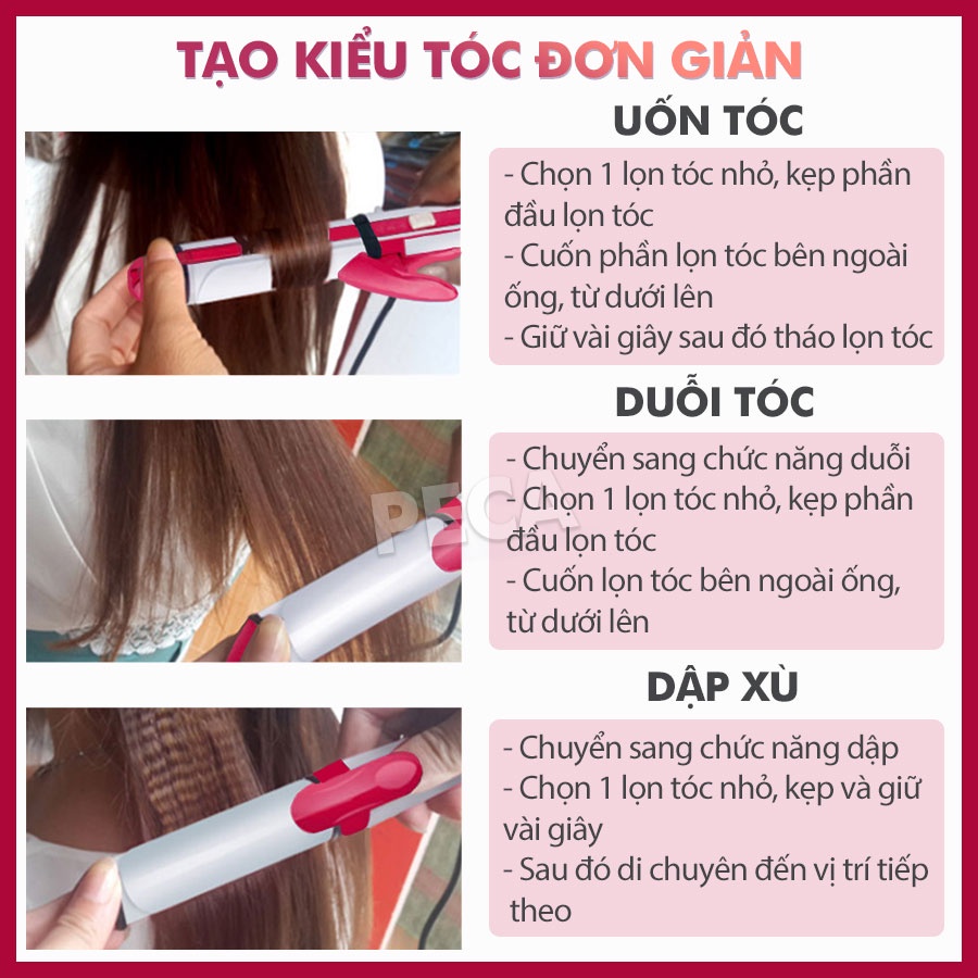 Máy làm tóc đa năng 3in1 duỗi uốn bấm KEMEI KM-3304 tạo kiểu tóc dễ dàng như là tóc ép tóc dập xù - Phân phối chính hãng