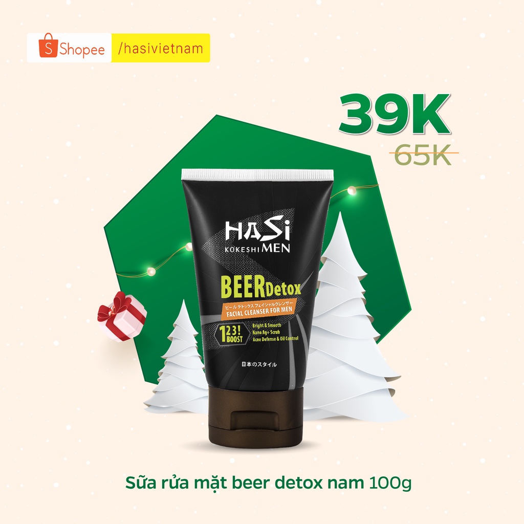 Sửa rửa mặt sạch nhờn , ngăn ngừa mụn HASI Kokeshi Men Beer Detox Facial Cleanser for Men