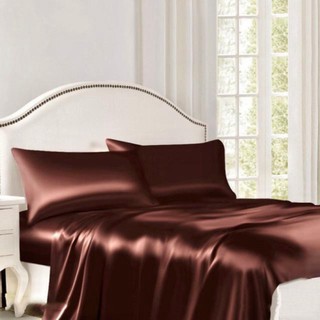 Bộ ga gối phi lụa 4 món cao cấp lan pham bedding màu nâu socola