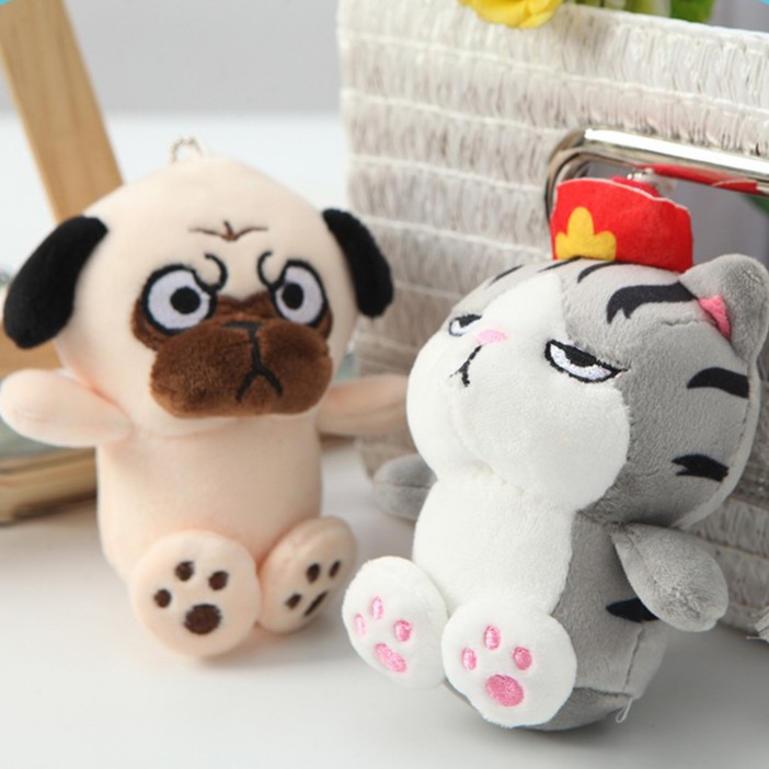 Móc khoá Thú Nhồi Bông Chó Pug và Mèo hoàng thượng thích hợp treo túi xách, cặp, móc khoá xe máy, chìa khoá cửa nhà