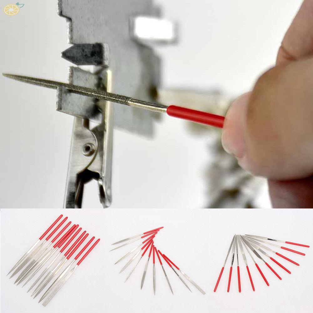 1 sET Alloy 10pcs/Set 140*3mm 120 mesh Mini Electroplated Needle Metal Carving Craft Hand Tool Useful Diamond File Rasp