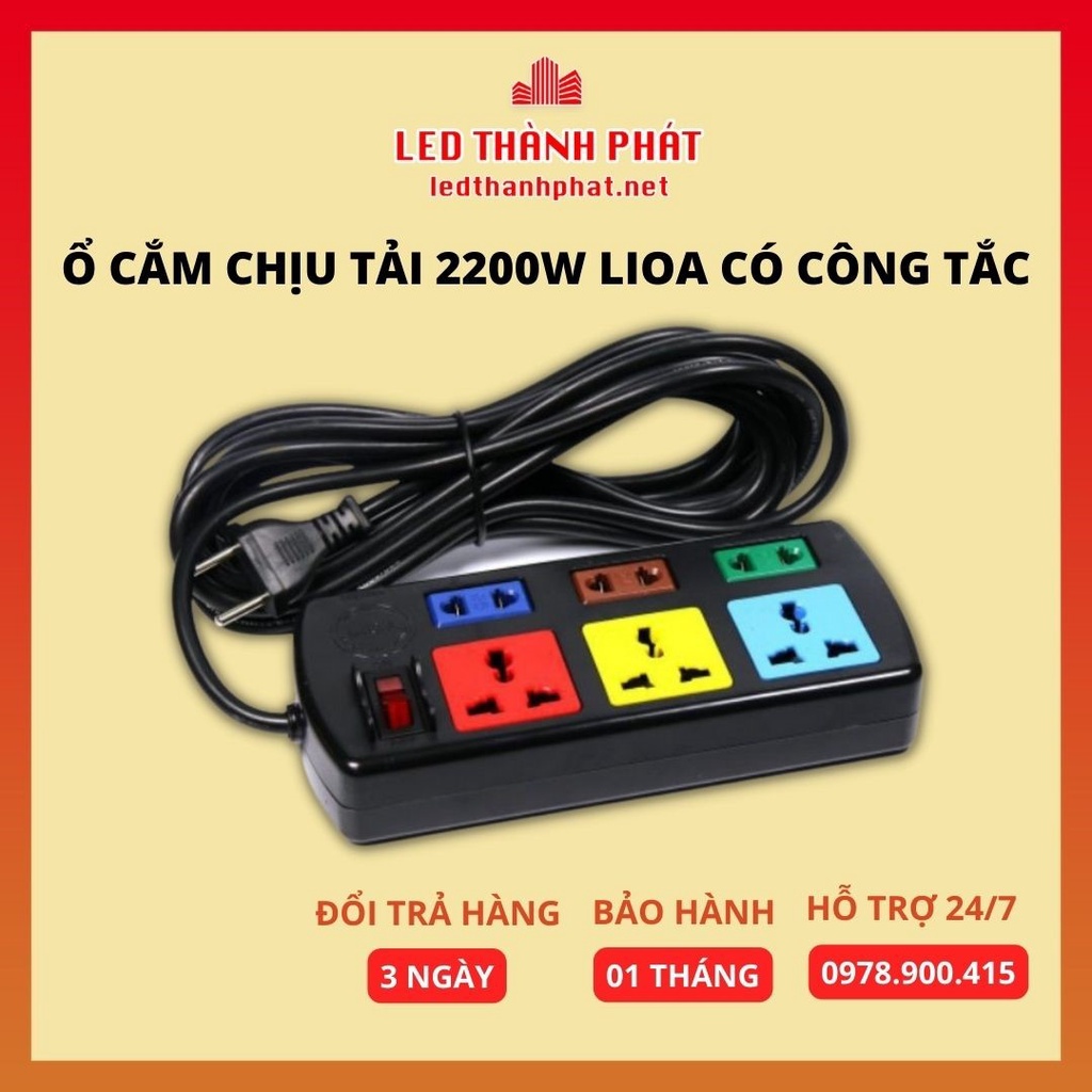 Ổ cắm điện chịu tải 2200W LIOA có công tắc, dùng cho bếp từ bếp lẩu chống cháy siêu bền BH 12 tháng