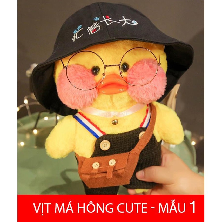 Gấu bông vịt má hồng lalafanfan cute full phụ kiện