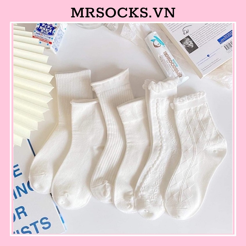 Vớ Tất Trơn Cao Lolita Nàng Thơ Chất Cotton Pha Ren Hàng Loại 1 Chuẩn Style Hàn