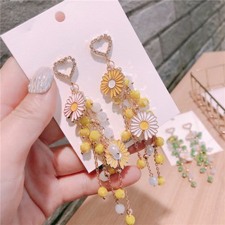 Khuyên Tai Hình Hoa Cúc Phối Tua Rua Đính Đá Pha Lê Xinh Xắn