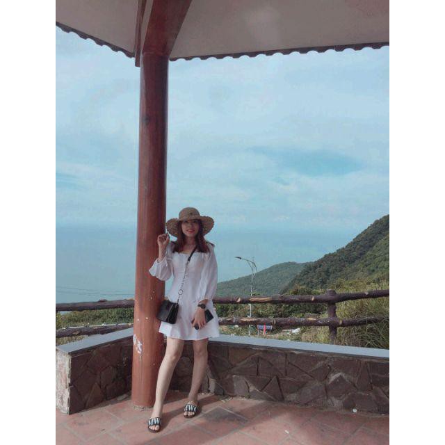 Đầm Nữ Trắng Bèo Cổ Vuông Tay Phồng