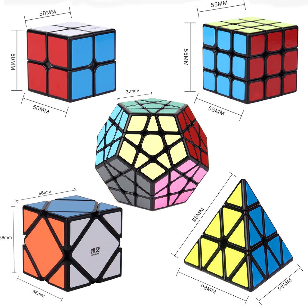 Bộ 5 khối rubik xoay êm gồm khối 2x2x2/3x3x3/Megaminx/Skew/Pyramid