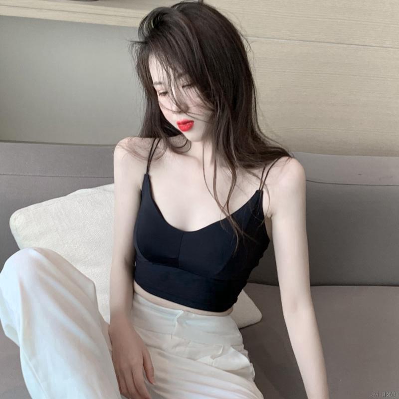 Áo hai dây cổ chữ V màu trơn phong cách Hàn Quốc quyến rũ cho nữ Bras