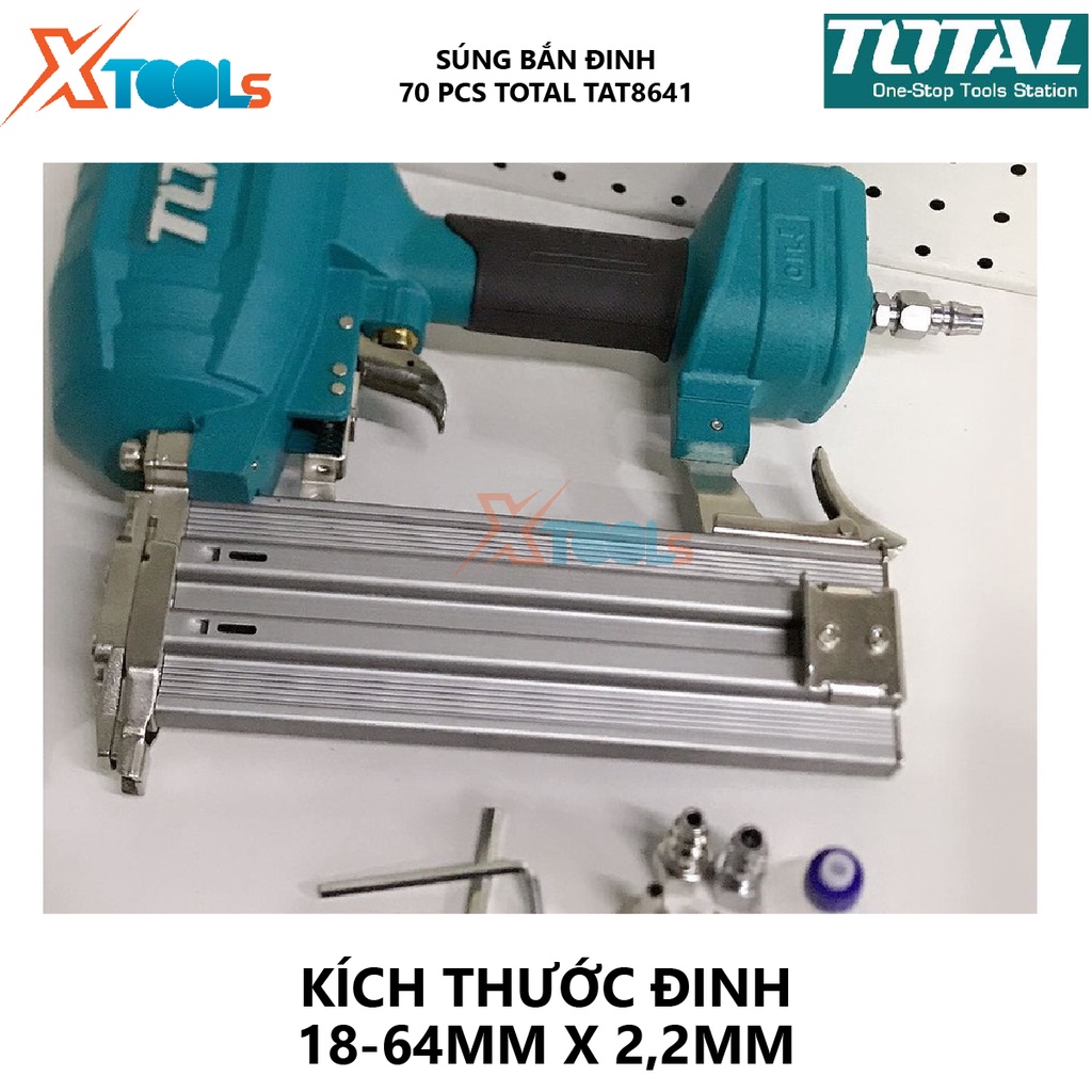 Súng bắn đinh bê tông TOTAL TAT8641 máy bắn đinh dùng hơi 70pcs, 18-64mmx2,2mm, 0,5-0,8Mpa(75-116Psi), 18-64mm [XTOOLs]
