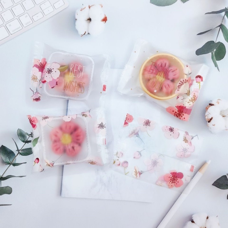 100 vỏ khay túi đựng bánh trung thu 50gr hoa đào