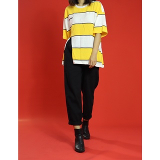Áo pull sọc ngang xẻ tà bên oversize