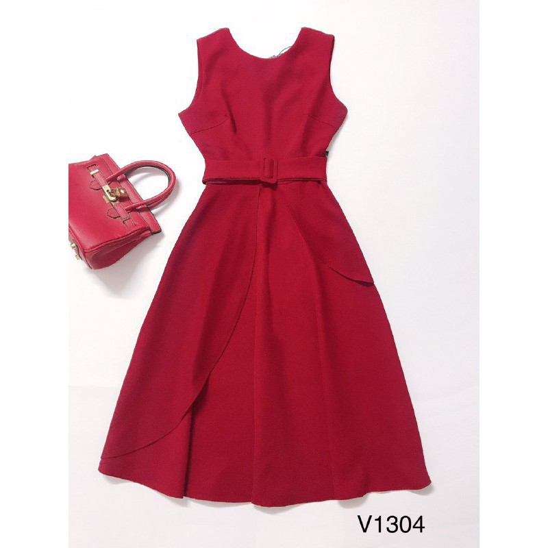 [ xả kho ] MiD Đầm đỏ nổi bật V1304 thắt đai eo Mie Design kèm ảnh thật