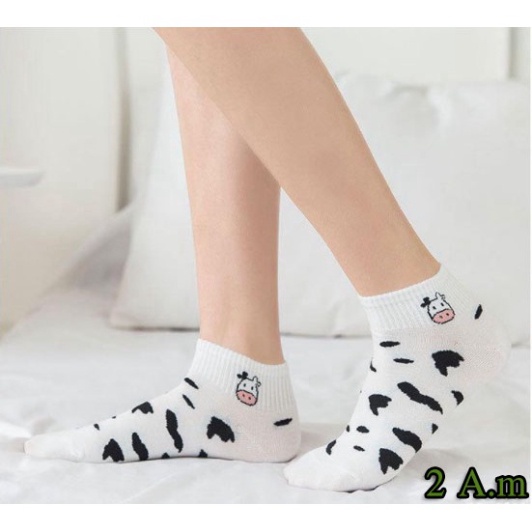 Sét 5 Đôi Tất Bò SữaFREESHIPTất Vớ Cổ Ngắn Nam Nữ Họa Tiết Bò Sữa Cotton Style Hàn Quốc