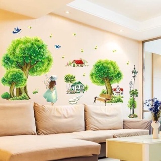 Decal dán tường Cô gái và cây xanh