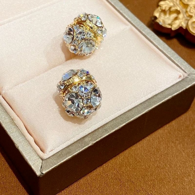 Set 2 khuyên tai đính đá pha lê không đau thời trang nữ