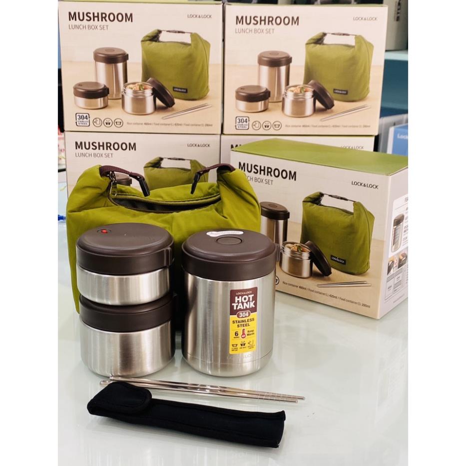 BỘ HỘP CƠM GIỮ NHIỆT HOT TANK LOCK&LOCK LHC8025 CÀ MEN GIỮ NHIỆT TẶNG KÈM ĐŨA INOX VÀ TÚI GIỮ NHIỆT