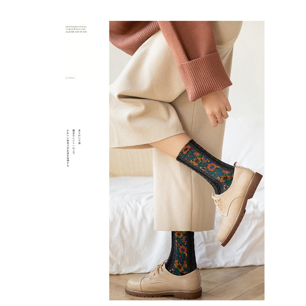 Cute Byte Đôi Tất Cotton Trang Trí Hoa Dễ Thương Cho Nữ