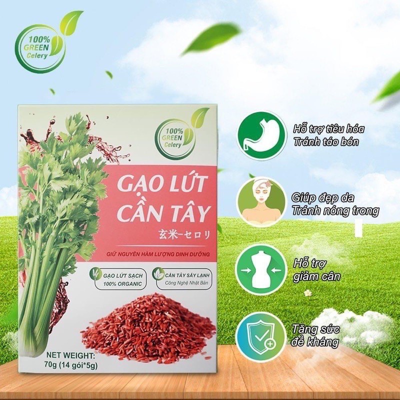 Bột cần tây gạo lứt, đẹp dáng đẹp da, tốt cho phụ nữ sau sinh, đánh bay mỡ thừa (Hộp 15 gói x4gram)