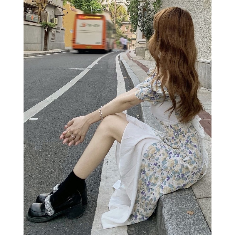 Đầm hoa ngắn tay dáng ôm thời trang phong cách Hàn Quốc cho nữ