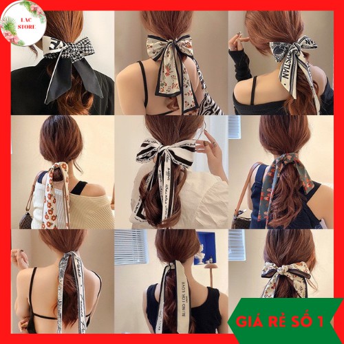 Khăn lụa buộc tóc đa năng in họa tiết phong cách Hàn Quốc mã KT1