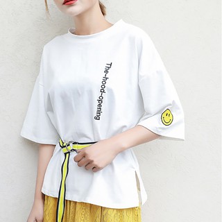 Áo Thun Nữ Tay Lỡ Icon Mặt Cười Dễ Thương WA 13 - Trắng