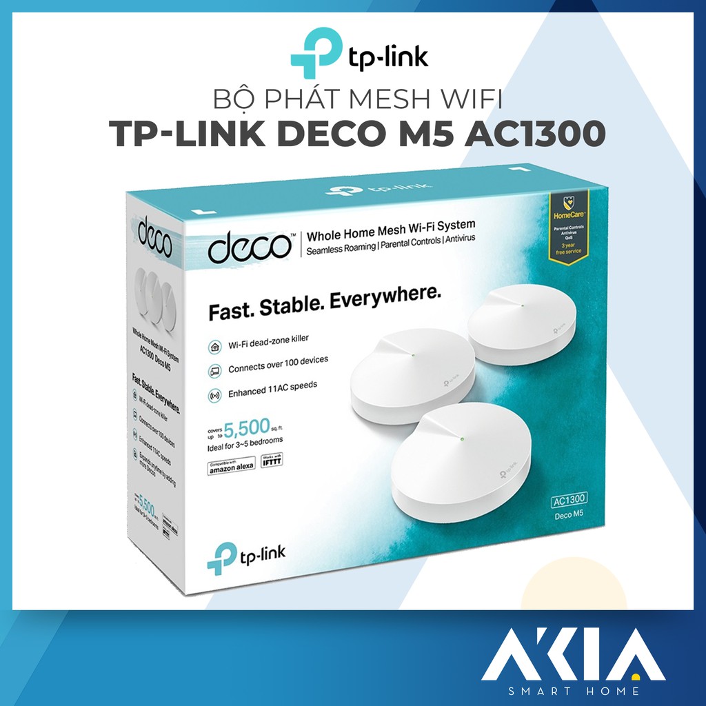 Hệ Thống Phát WiFi Mesh TP-Link Deco M5 (3-Pack) Chuẩn AC 1300Mbps - 3 Cục Phủ Wifi Toàn Nhà, 1 Tên Mạng Duy Nhất