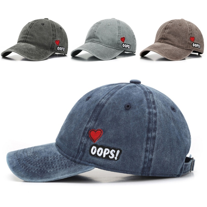 Mũ Lưỡi Trai Denim Thêu Hình Trái Tim