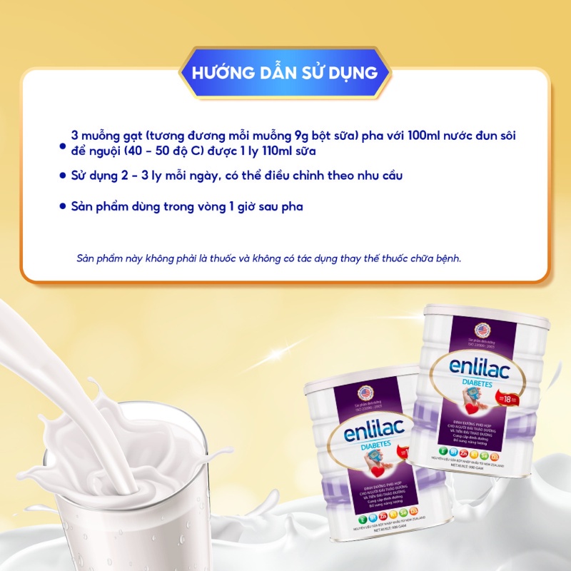 Thùng 12 Hộp Sữa Cho Người Tiểu Đường, Giúp Ổn Định Đường Huyết ENLILAC Diabetes 900g/Hộp