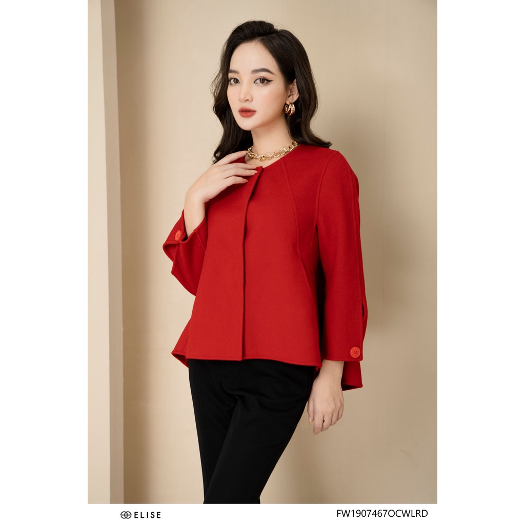 Áo dạ đỏ lông cừu vạt lệch thiết kế Elise FW1907467OCWLRD