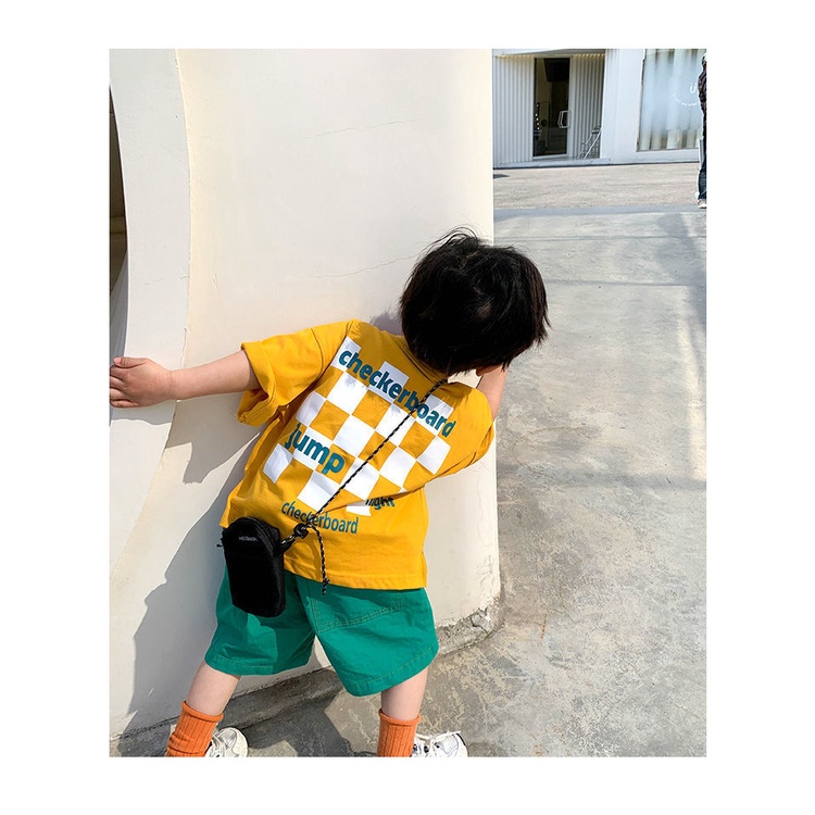 [Babycat] Hàng Có Sẵn Áo Thun Tay Ngắn Phong Cách Hàn Nhật Thời Trang Mùa Hè In Họa Tiết Bàn Cờ Màu Vàng Phong Cách Hàn Quốc Hàng Mới Dành Cho Bé Trai 2022