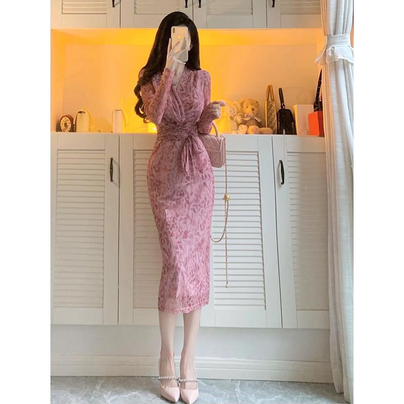 Đầm midi  body   váy body Đầm midi tay dài thiết kế thanh lịch quyến rũ cho nữ 2023