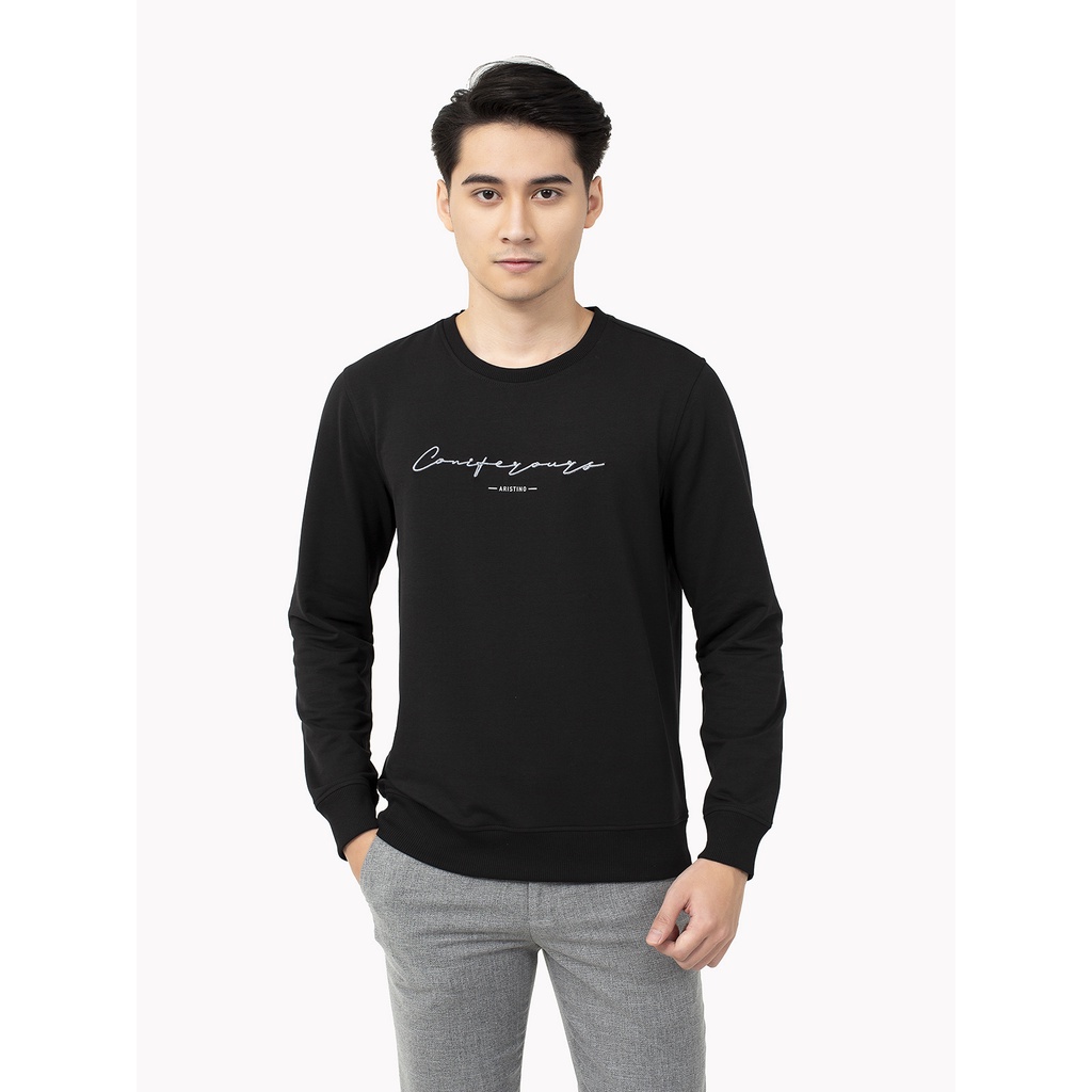 Áo thu đông nam Aristino cao cấp chữ in trước ngực from rộng chất cotton ASW023W1