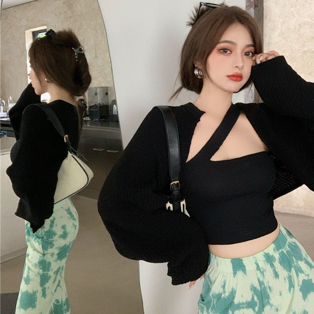 【Cocory】 Áo Khoác Cardigan Dệt Kim Tay Dài Thiết Kế Dáng Rộng Cho Nữ