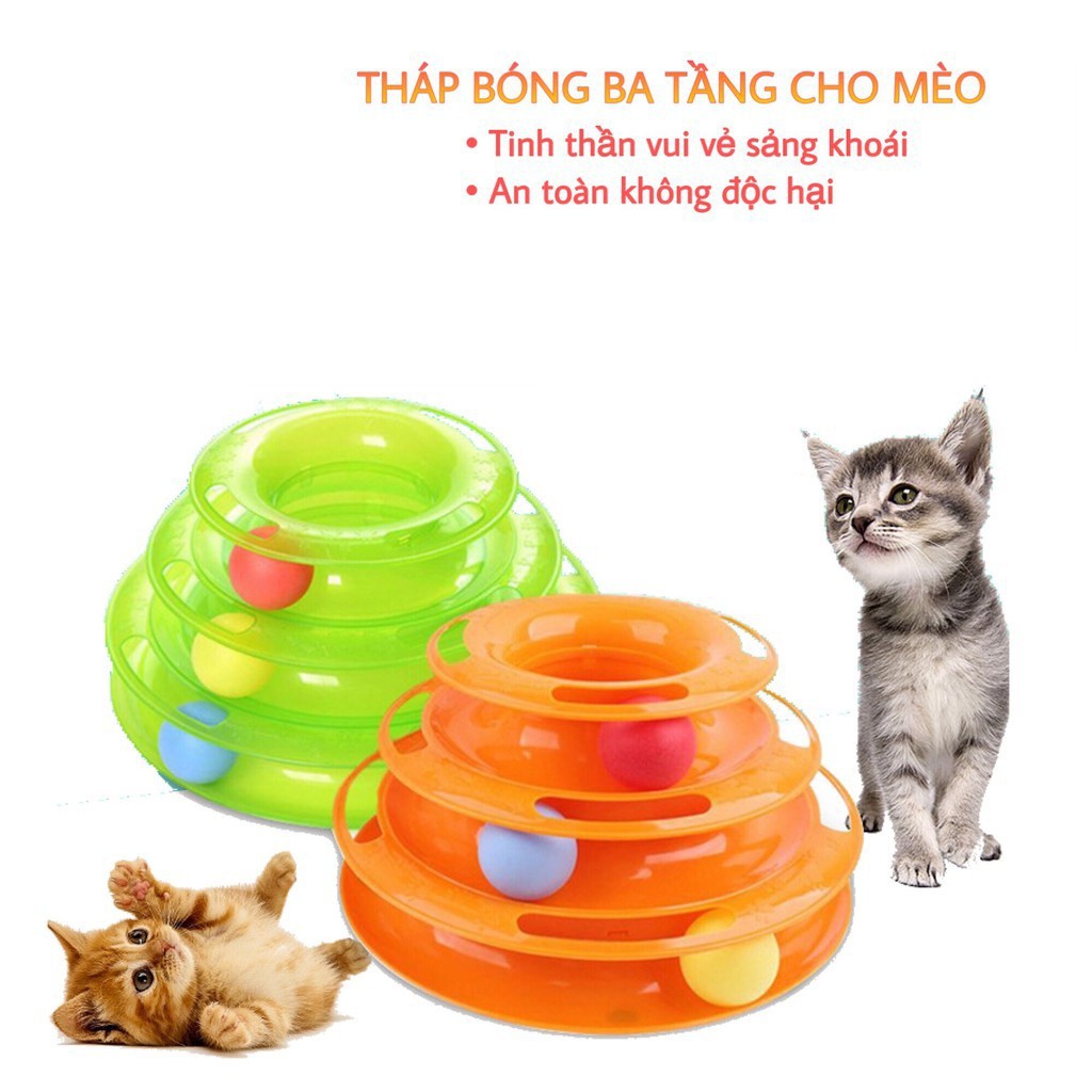 Hanpet.GV- Đồ chơi mèo 3 tầng hình tháp banh cho mèo đùa nghich vui nhộn giảm stress cho mều