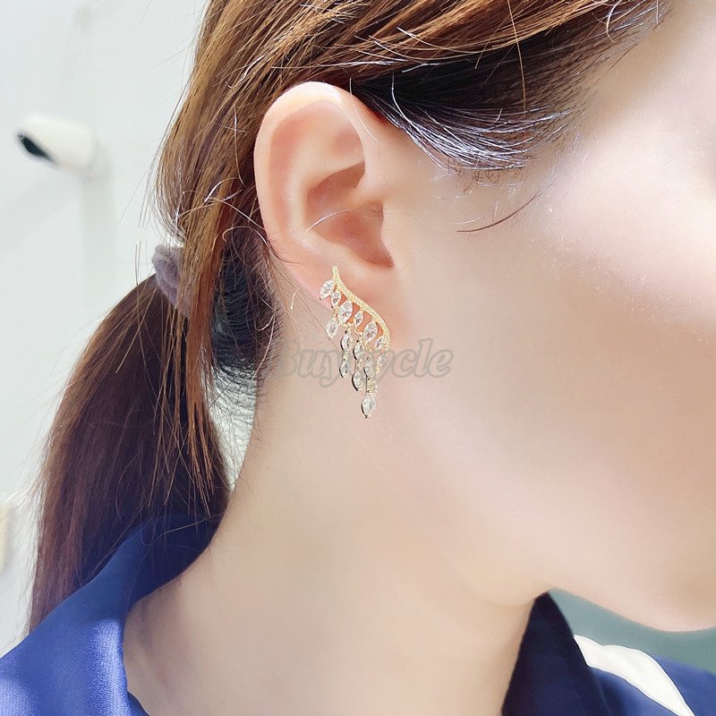 Bông Tai Hình Cánh Thiên Thần Đính Đá Zircon Tua Rua Phong Cách Nhật Hàn Thời Trang Cho Nữ