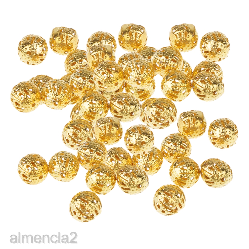 100 Golden Filigree Metal Beads for Craft Loose Spacer Beads Multi-Color 8mm