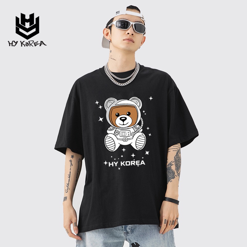 Áo Thun Tay Lỡ Đơn Giản Áo nhóm lớp In Hình Gấu Phi Hành Gia 549 HY Korea Form Rộng Cotton 100.